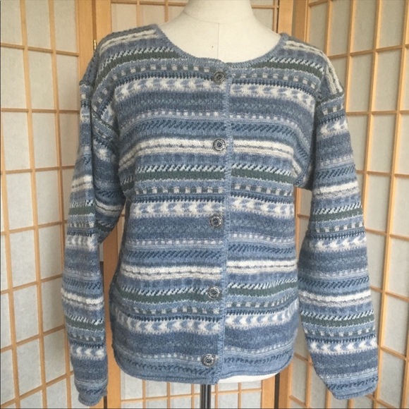 NWT Bemidji Woolen Mills Blue Dusk Fair Isle Style Wool Sweater SZ L - Picture 2 of 8